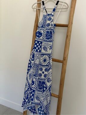 UO Ecote Janet mediterranean print handkerchief midi dress sz medium